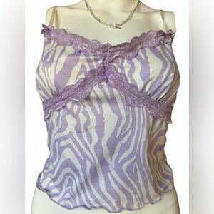 SHEIN Lavender and Cream Zebra-Print Lace Trim Cami